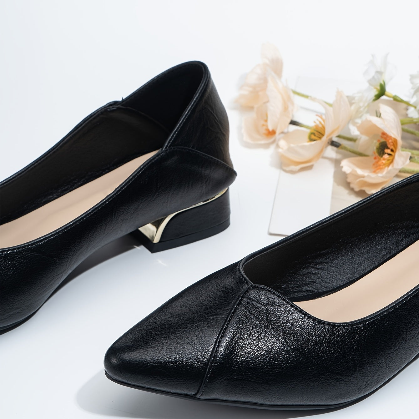 Women's Chunky Low Heel Slip On Pointed Toe Shoes Lightweight