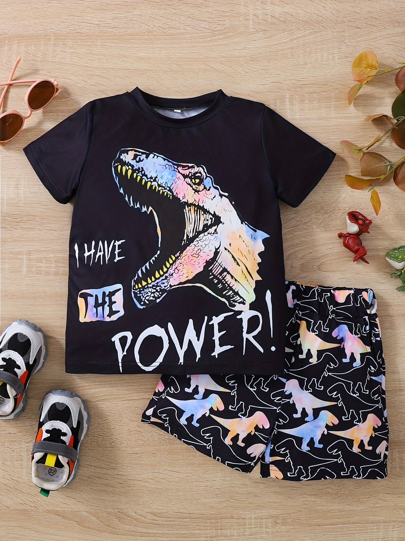 Boys Dinosaur Print Casual Outfit T shirt & Shorts Kids Summer Clothes