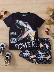 Boys Dinosaur Print Casual Outfit T shirt & Shorts Kids Summer Clothes