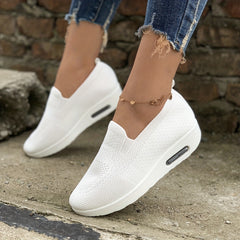 Women's Air Cushion Slip On Shoes Breathable Knit Low Top Casual Walking Shoes