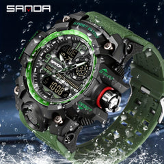 SANDA Men's Sports Watch Waterproof LED Dual Screen Multifunctional