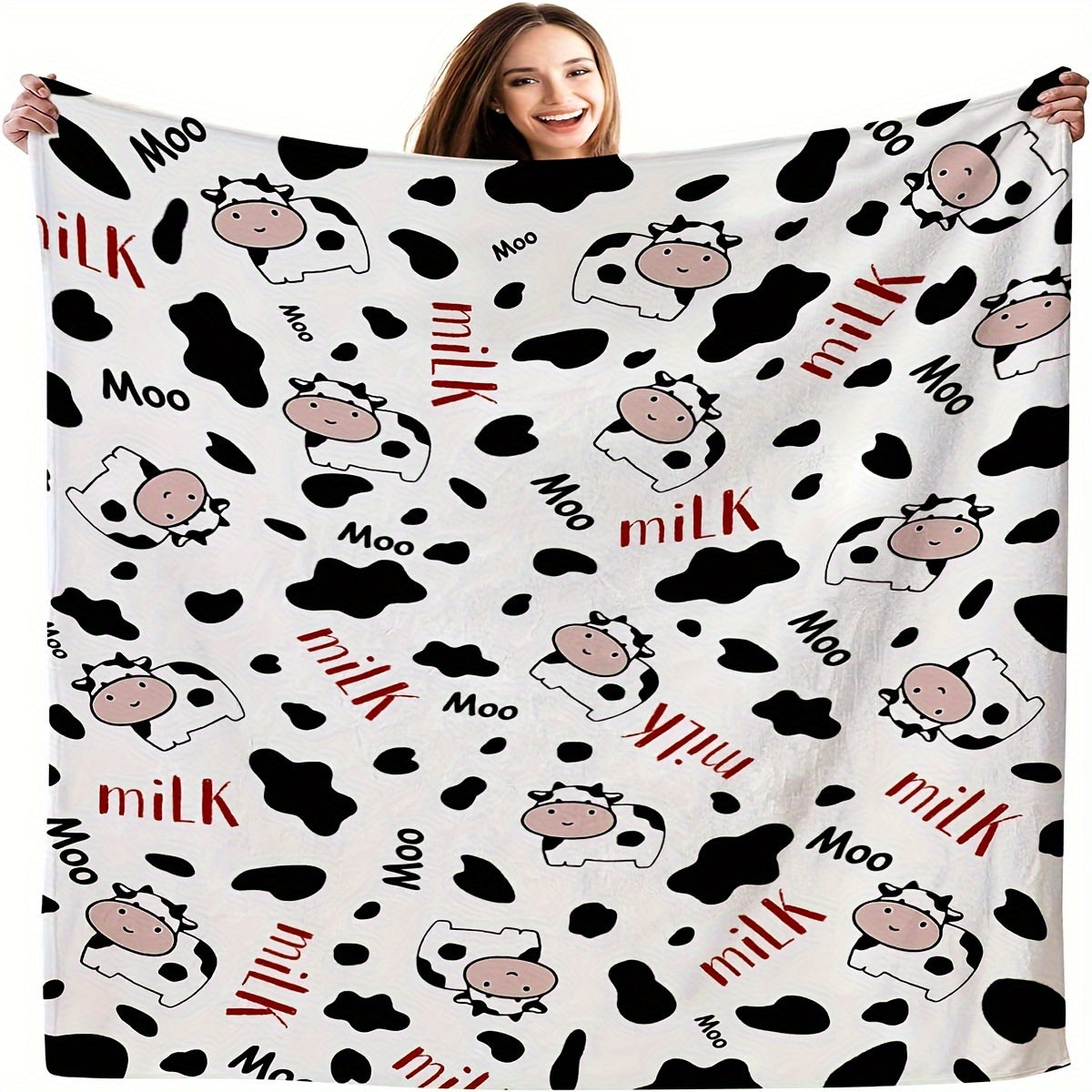 Cow Print Blanket Soft Warm Flannel Blanket for Home & Outdoor Use