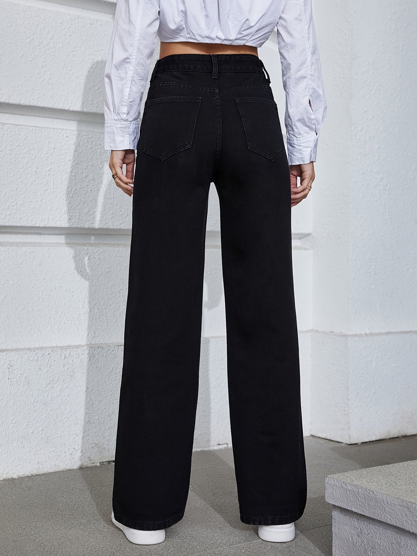High Waist Wide Leg Straight Jeans Women's Denim Pants