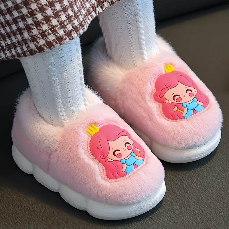 Girls Cartoon Furry House Shoes - Non Slip Soft Bottom - Indoor Autumn/Winter