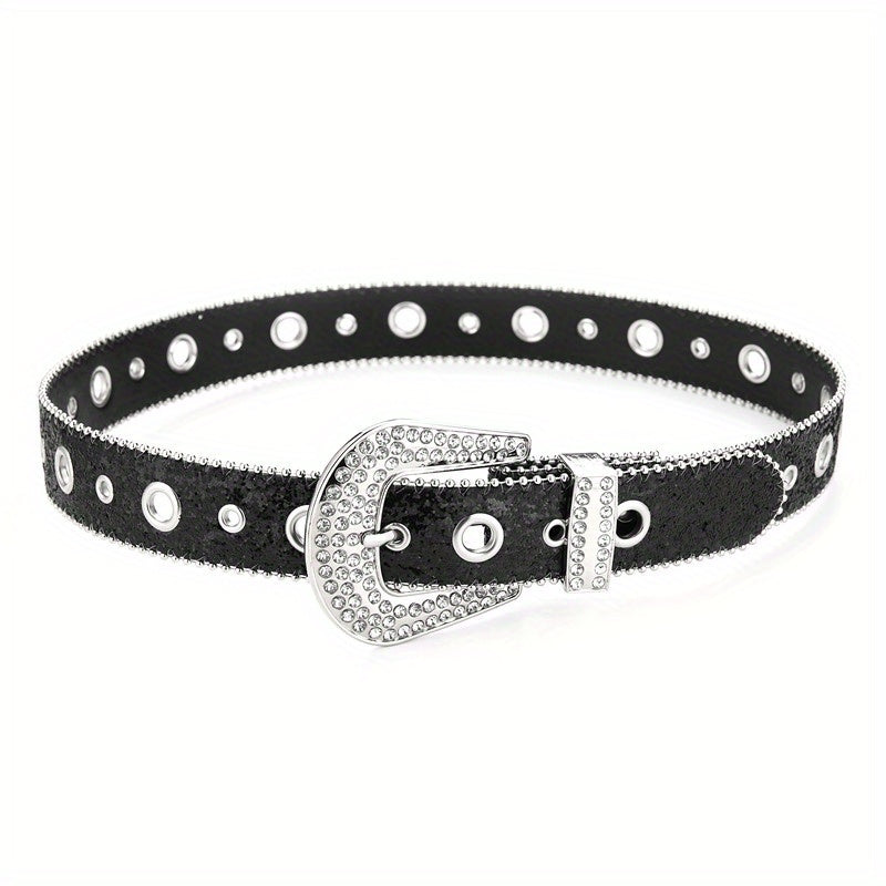 Y2K PU Belt Hollow Out Big Eyelet Rhinestone Belt