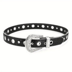 Y2K PU Belt Hollow Out Big Eyelet Rhinestone Belt