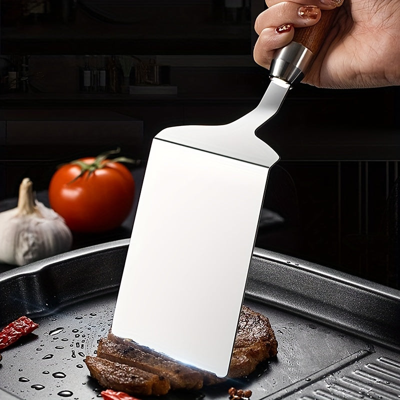 Stainless Steel Griddle Spatula with Wooden Handle for BBQ Pancake Hamburger