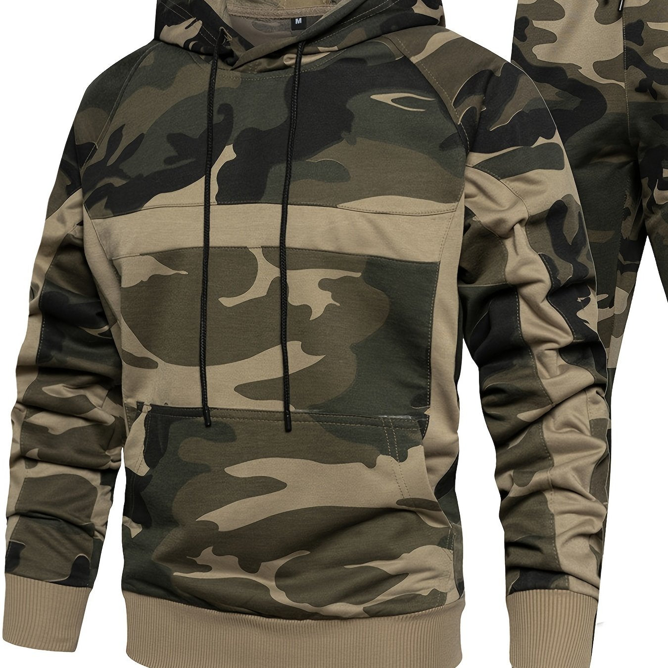 Men's Camo Hoodie & Jogger Set for Fall & Winter Sports