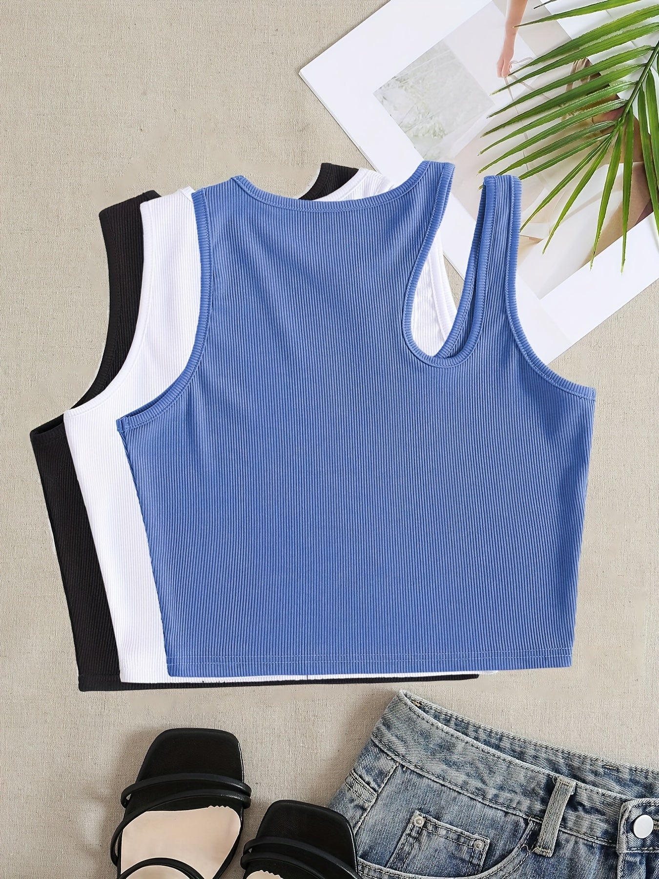 3 Pack Ribbed Crop Tank Tops Sleeveless Summer Top