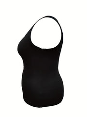 Ribbed Button Round Neck Slim Fit Tank Top