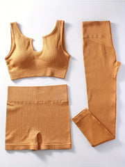 Ribbed Yoga Workout Set Sports Bra, Shorts, Leggings
