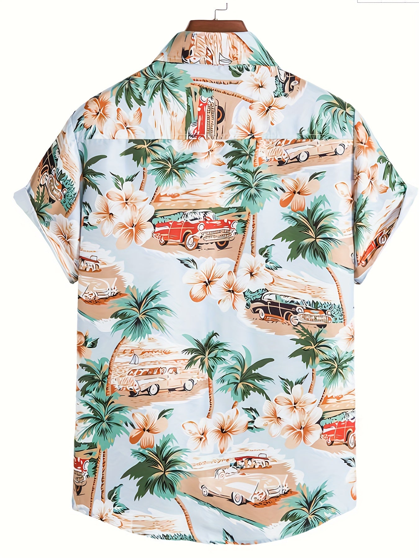 Retro Cat & Coconut Tree Print Men's Hawaiian Shirt