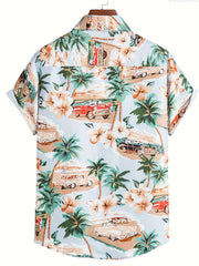 Retro Cat & Coconut Tree Print Men's Hawaiian Shirt