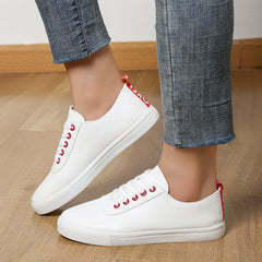 Women's Lace-Up Skate Sneakers Solid Flat Sports Shoes