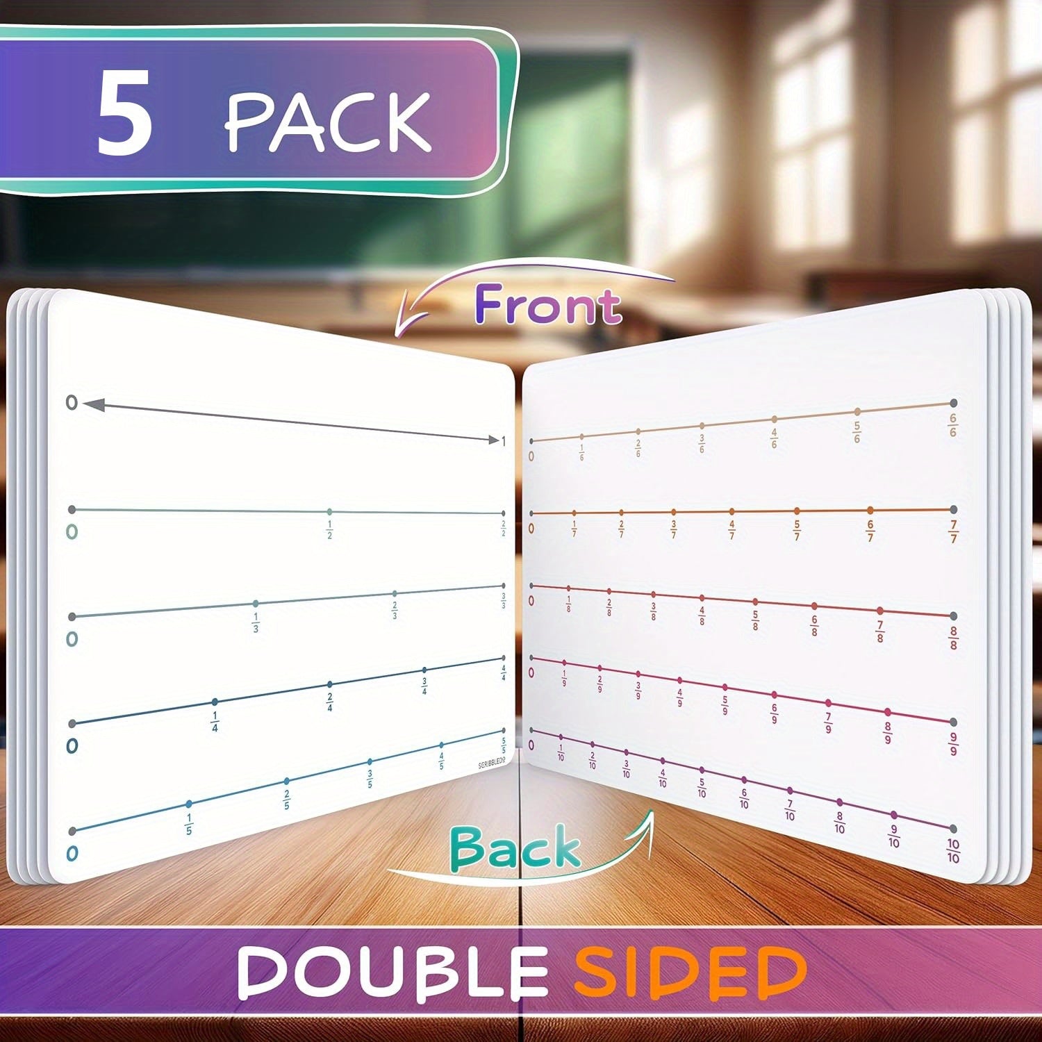 10Pack Fraction Dry Erase Number Line Small Board Sheets Math Teacher Classroom