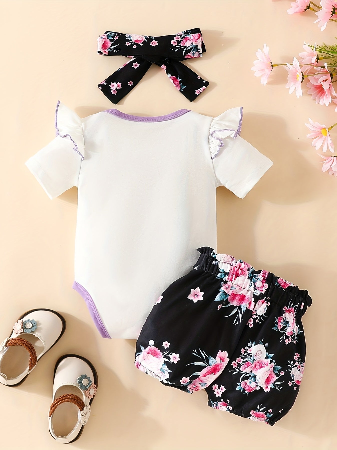 Daddy's Girl, Mommy's World Onesie Set with Floral Shorts