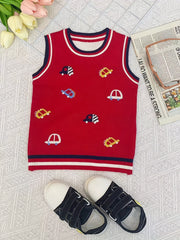 Boys Cartoon Car Graphic Print Sleeveless Sweater Vest