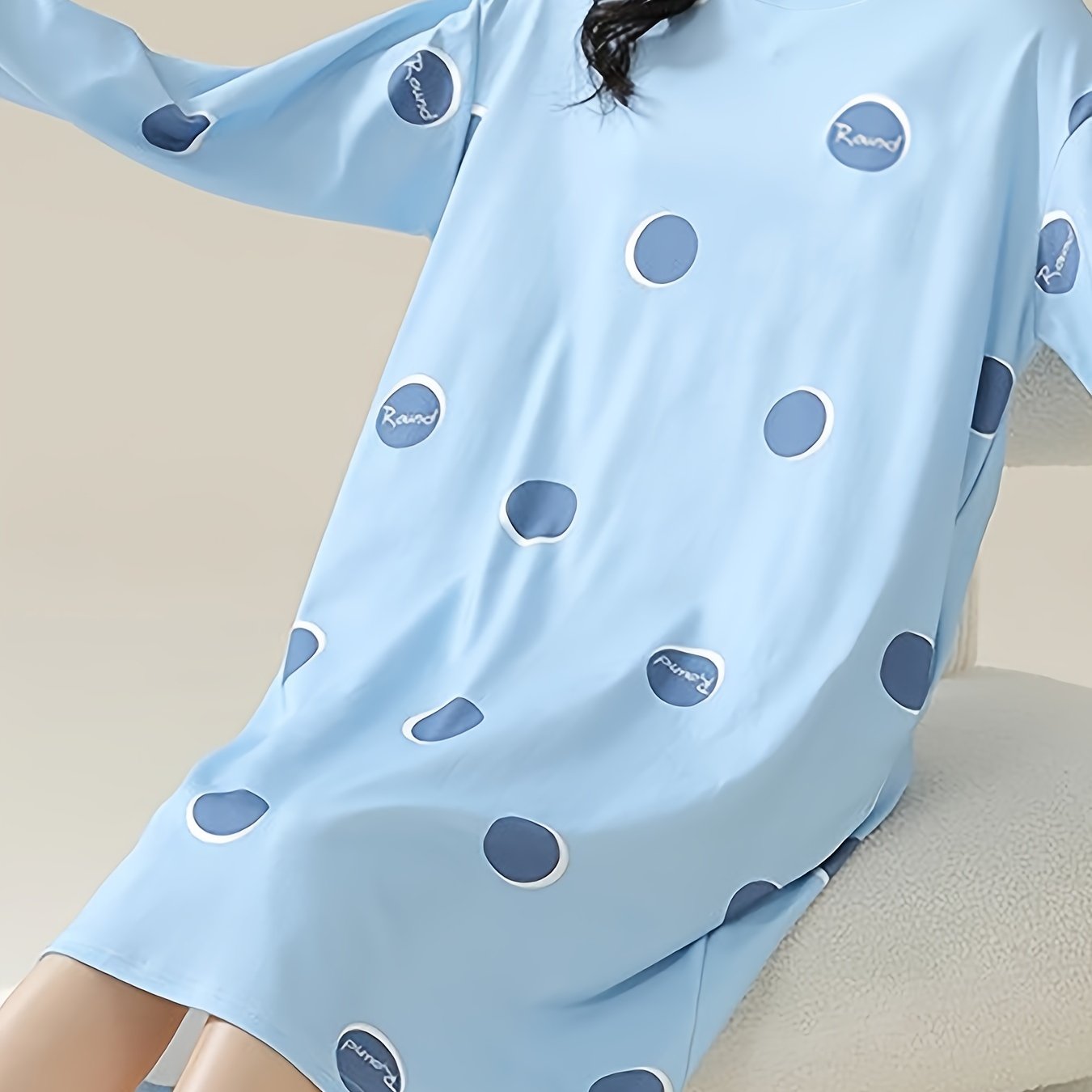 Polka Dot Print NightDress Long Sleeve Pajama Dress