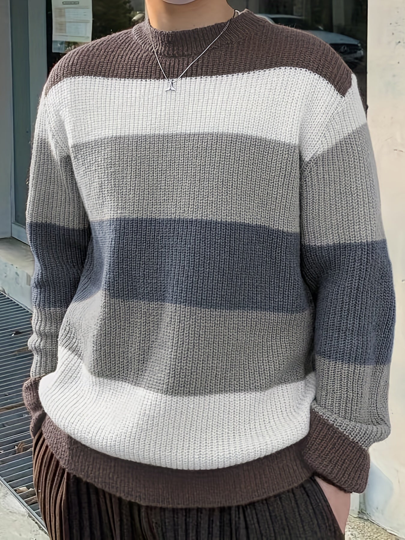 Men's Retro Knitted Sweater Warm Striped Pullover