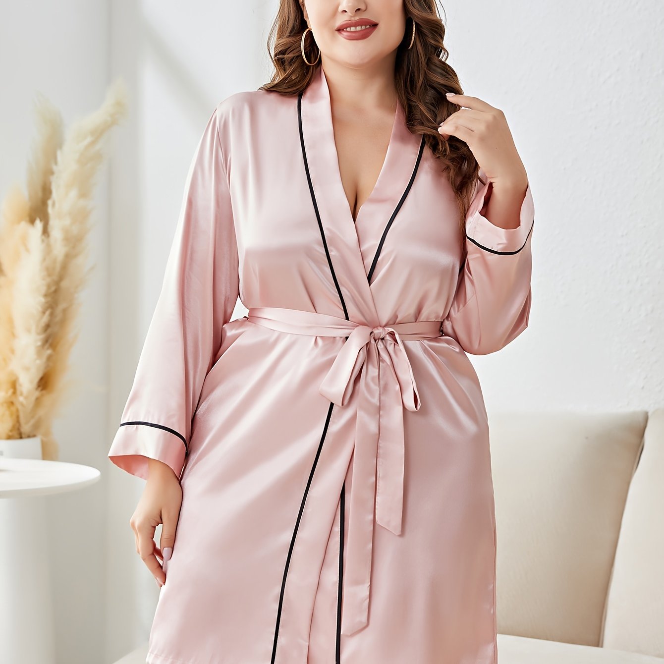Satin Silk Nightgown Long Sleeve Open Front Bathrobe