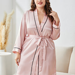 Satin Silk Nightgown Long Sleeve Open Front Bathrobe