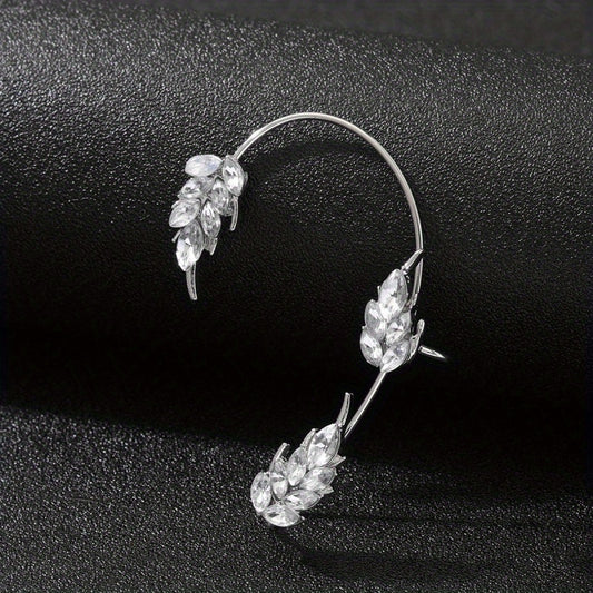 Leaf Feather Ear Hanging Light Flash Zirconium Ear Clip Earrings