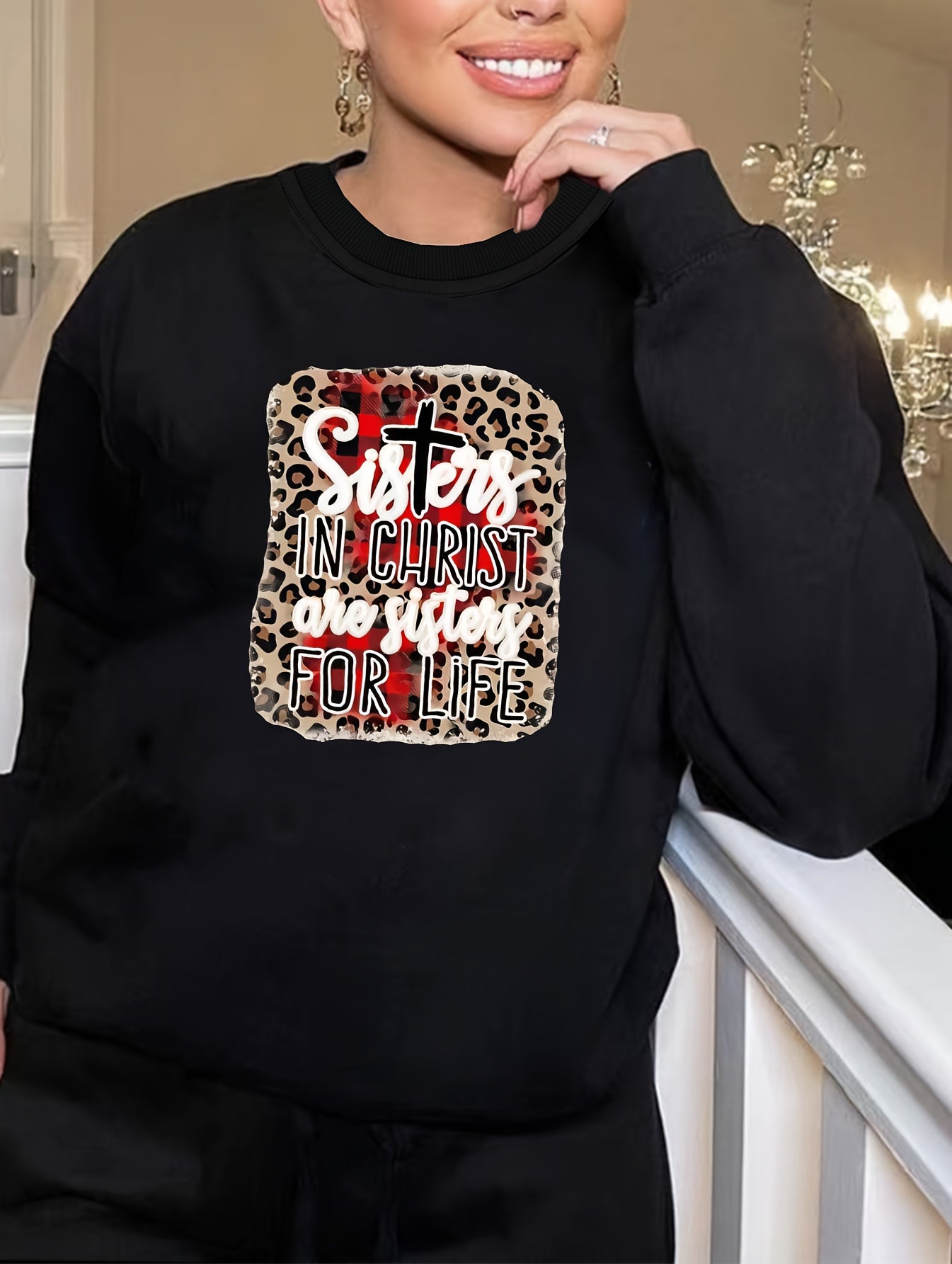 Leopard Print Lounge Top Long Sleeve Round Neck Sleepwear Tee