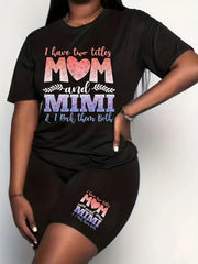Heart & Slogan Print Top & Shorts Set