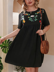 Casual Dress Women's Plus Floral Print Short Sleeve Loose Fit Dress