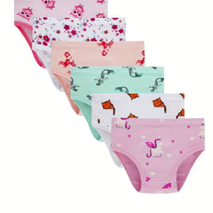6pcs Girl's Triangle Panties Cartoon Pattern Elastic Waist Shorts 100 Cotton