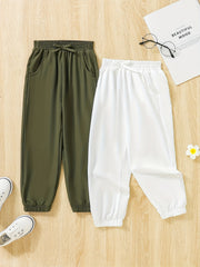 2pcs Girls Basic Jogger Bow Front Elastic Waist Trousers