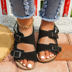 Women's Buckle Sandals Ankle Strap Flat Pink Shoes Summer