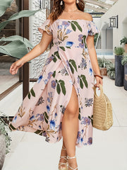 Party Dress Women's Plus Floral Print Off Shoulder Midi Dress