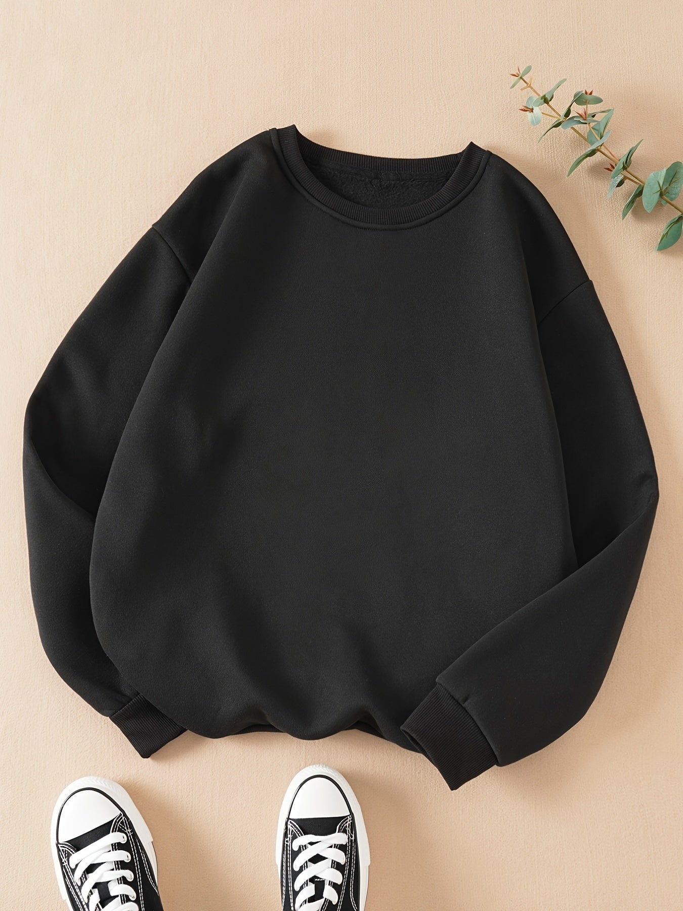 Solid Pullover Sweatshirt Long Sleeve Crew Neck Casual Tops