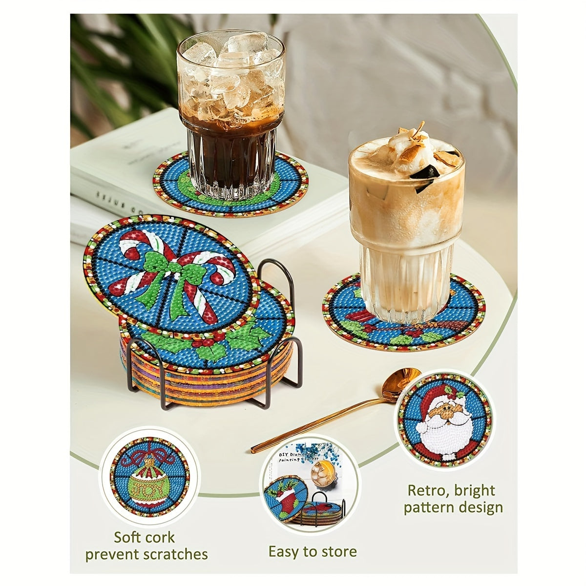 8pcs 5D Christmas Diamond Art Coaster Set for Family Decoration