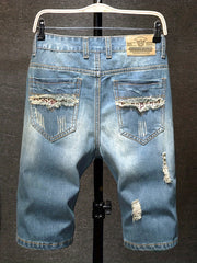 Mens Vintage Ripped Jeans Royal Straight Fit Shorts For Summer