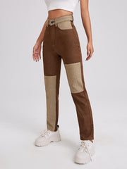 Colorblock High Waist Straight Jeans High Rise Loose Fit Denim Pan