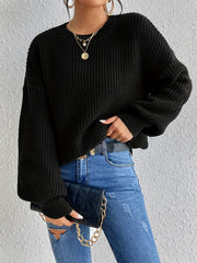 Solid Crew Neck Pullover Sweater Long Sleeve Winter Women's Clothing