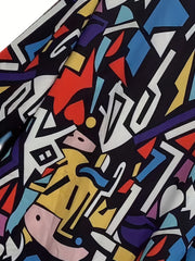 Colorblock Geometric Print Button Up Blouse