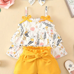 3pcs Baby Girls Botanical Flowers Graphic Cami Shorts Set
