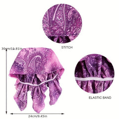 Flower Print Satin Turban Cap for Women Elastic Headwrap Hijab Headband