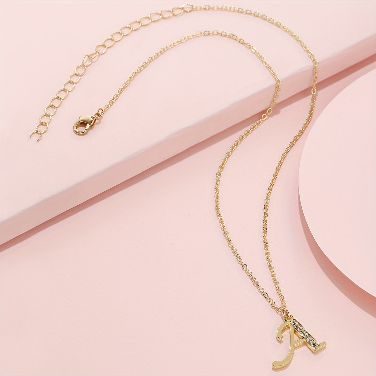 Golden Copper Rhinestone Alphabet Pendant Necklace