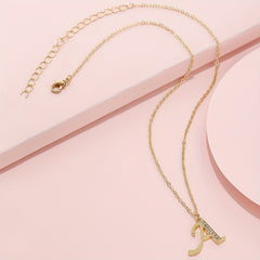 Golden Copper Rhinestone Alphabet Pendant Necklace