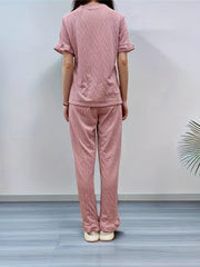 Argyle Print Pajama Set Short Sleeve Crew Neck Top & Ruffle Pants
