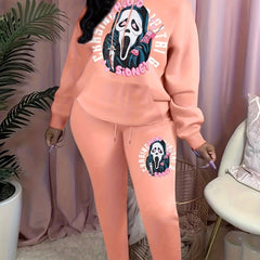 Plus Size Grim Reaper Print Hoodie & Joggers Set