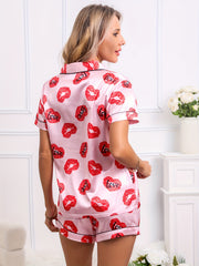 Lips Print Pajamas Set Short Sleeve Top & Shorts