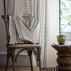 Geometric Rod Pocket Curtains With Tassels Boho Style