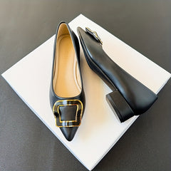 Women's Metallic Buckle Slip On Block Heel Shoes
