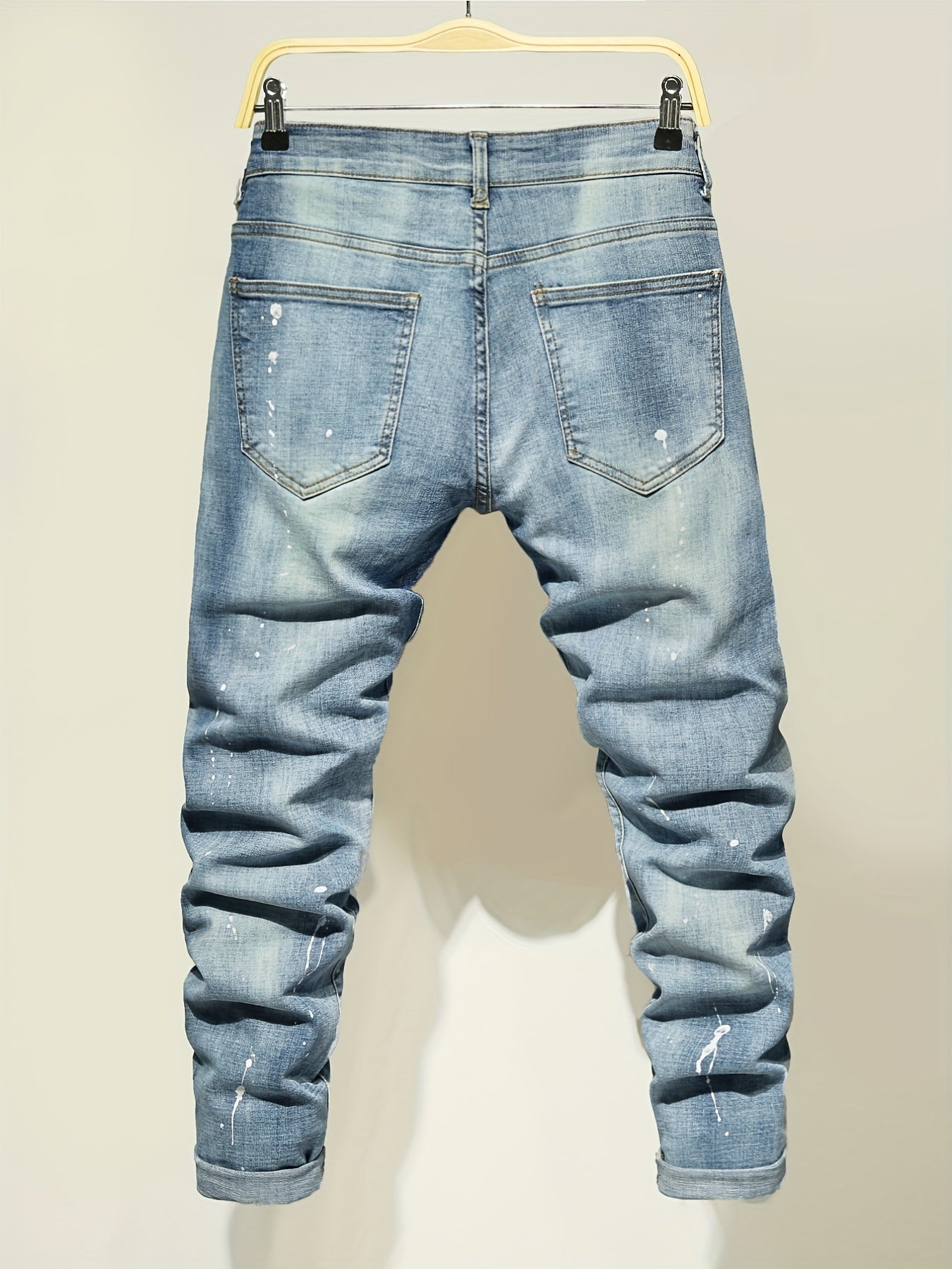 Men's Ripped Cotton Jeans Street Style Distressed Denim Pants