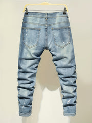 Men's Ripped Cotton Jeans Street Style Distressed Denim Pants